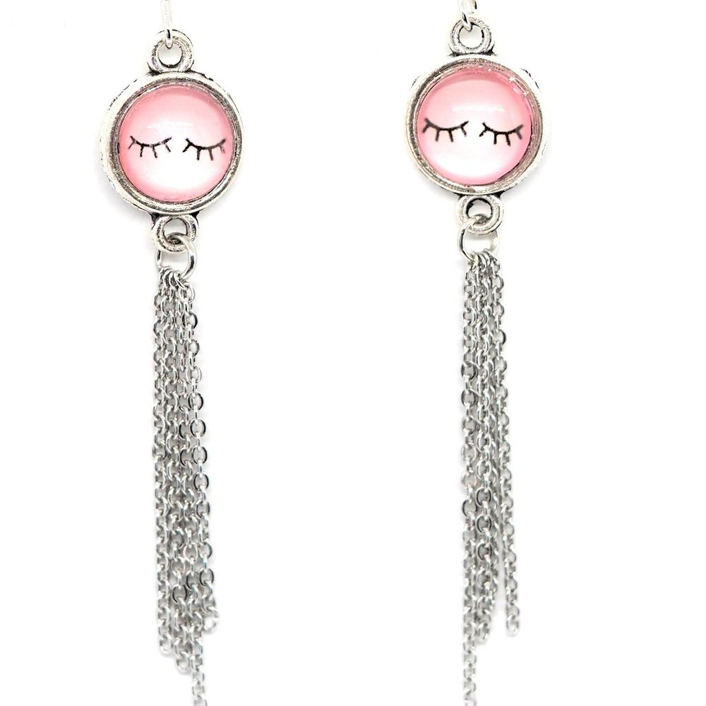 Pink Sleeping Chain Earrings